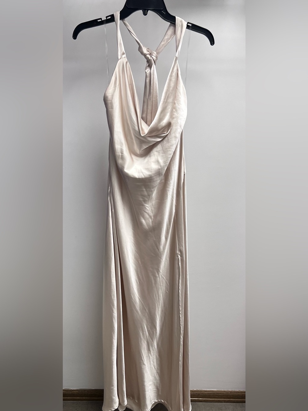 Backless Cowl Slip Dress in Cream with Knot Halter